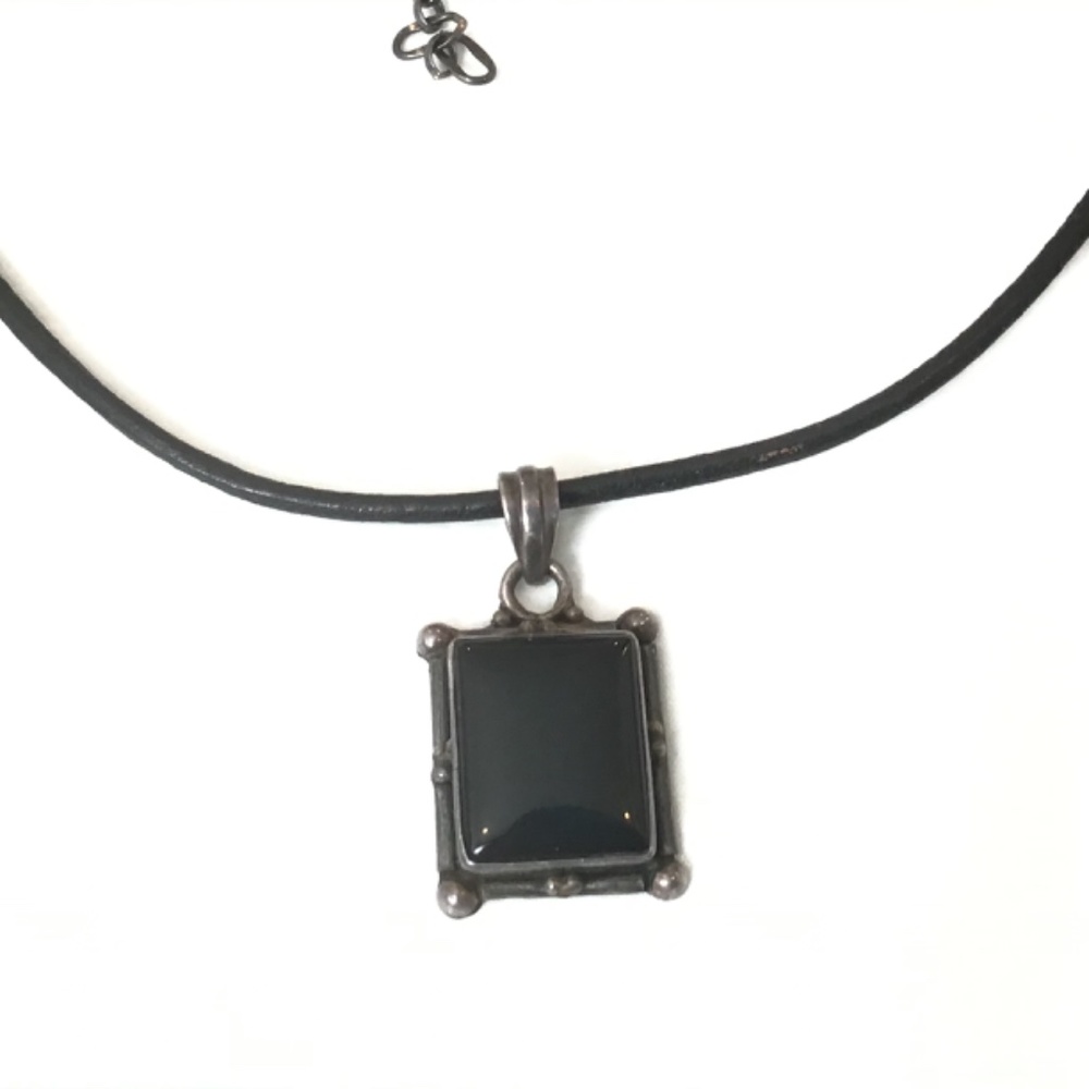 Sterling Silver Rectangle Frame Black Stone Penda… - image 2